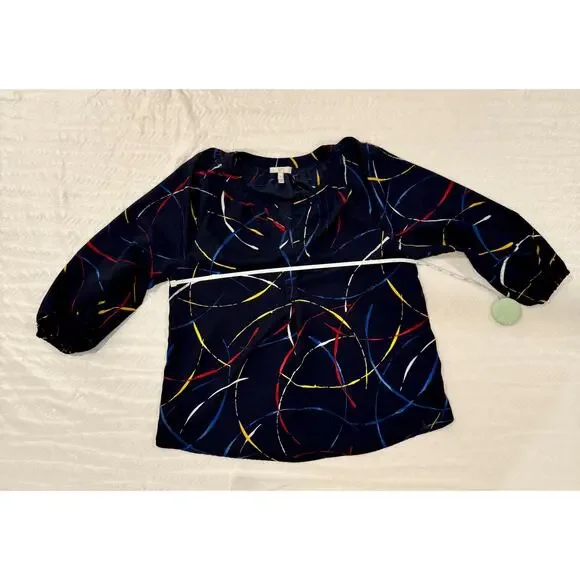 Joie Georgette Blouse Navy Blue Women’s Small Abstract Art Wear Artsy Statement - Picture 9 of 15